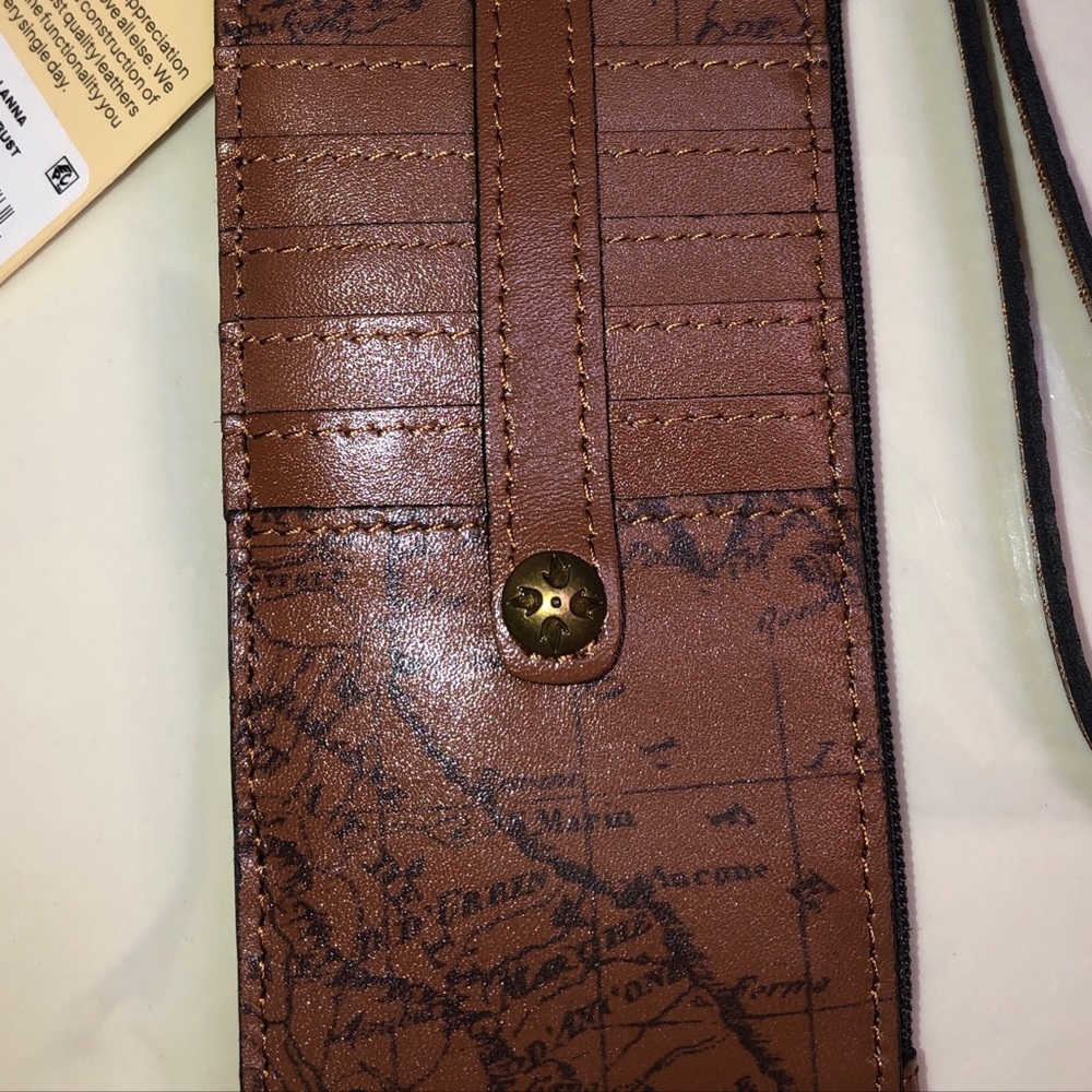 Patricia Nash Alanna Signature Map Print Leather Card Wallet Color Riot Rust NWT - Picture 16 of 16